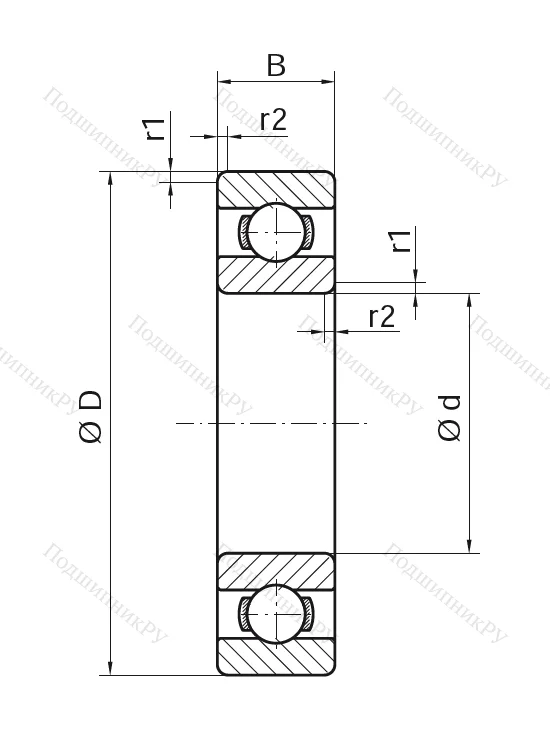 Однорядный шариковый подшипник 62206 2RS ()