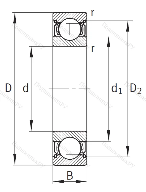 Однорядный шариковый подшипник 6207 C 2Z