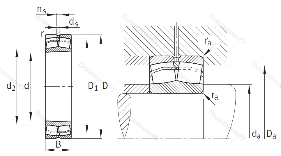 Сферический роликовый подшипник с конической посадкой на вал 22310 E 1K