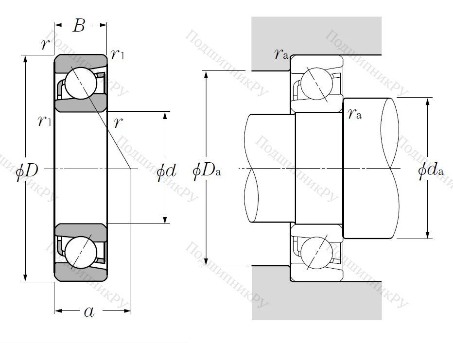Однорядный шариковый подшипник 7316 B (66316 ГОСТ)