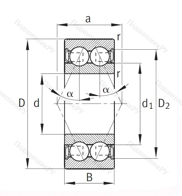 Двухрядный шариковый подшипник 30/8 B 2RS TVH