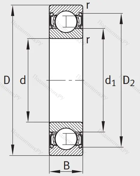 Однорядный шариковый подшипник 6005 2RSR