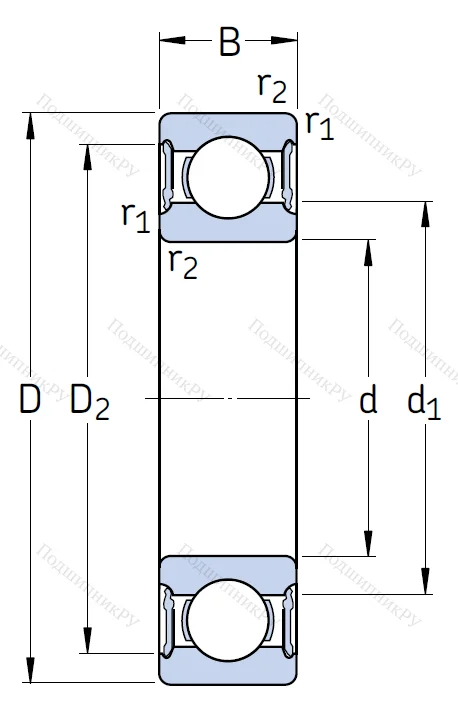 Однорядный шариковый подшипник 62305 2RS 1